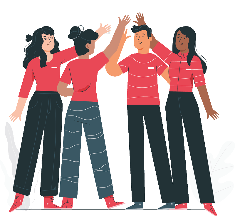 Illustration über 4 Personen, die gemeinsam in die Hand klatschen