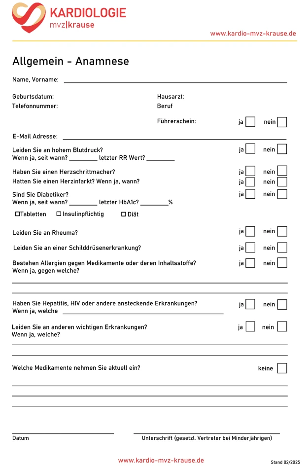 Vorschaubild Anamnesebogen Kardiologie