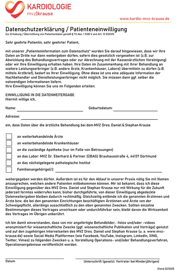 Vorschaubild Datenschutzerklärung Kardiologie